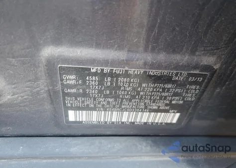 2013 Subaru Outback 2.5I Limited z USA, uszkodzony, nr VIN 4S4BRCJC0D3304146